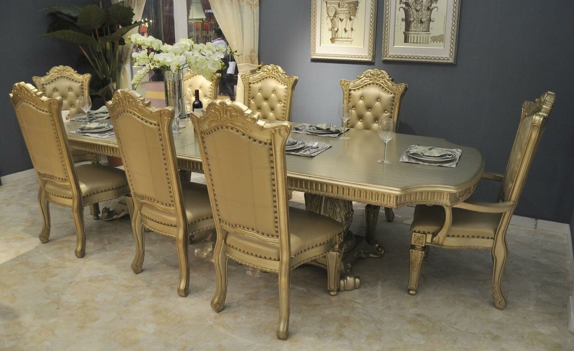 Esszimmer Komplett Garnitur Tisch Anrichte 8x Stuhl Set Barock Rokoko