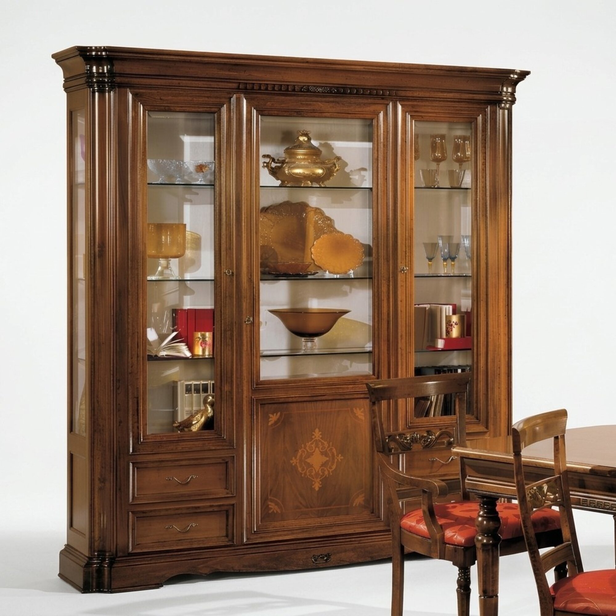 Vitrine 3 Tür Schrank Vitrinen Schränke Wohnzimmer Design Schrank Möbel Glas