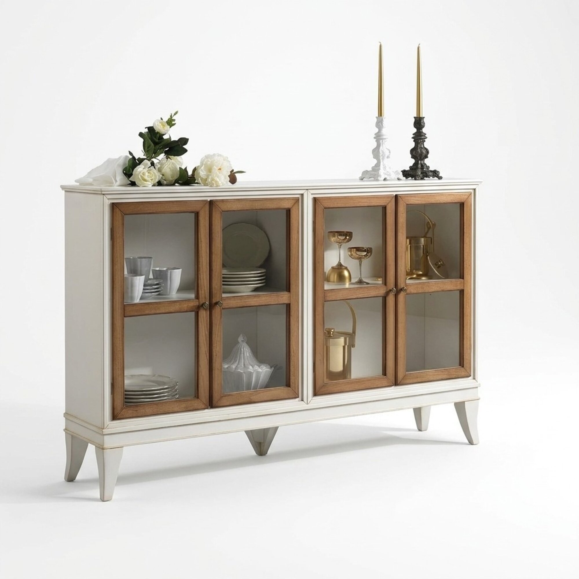 Vitrine Anrichte Retro Stil Wohnzimmer Schrank Kommode Kollektion Vitrinen