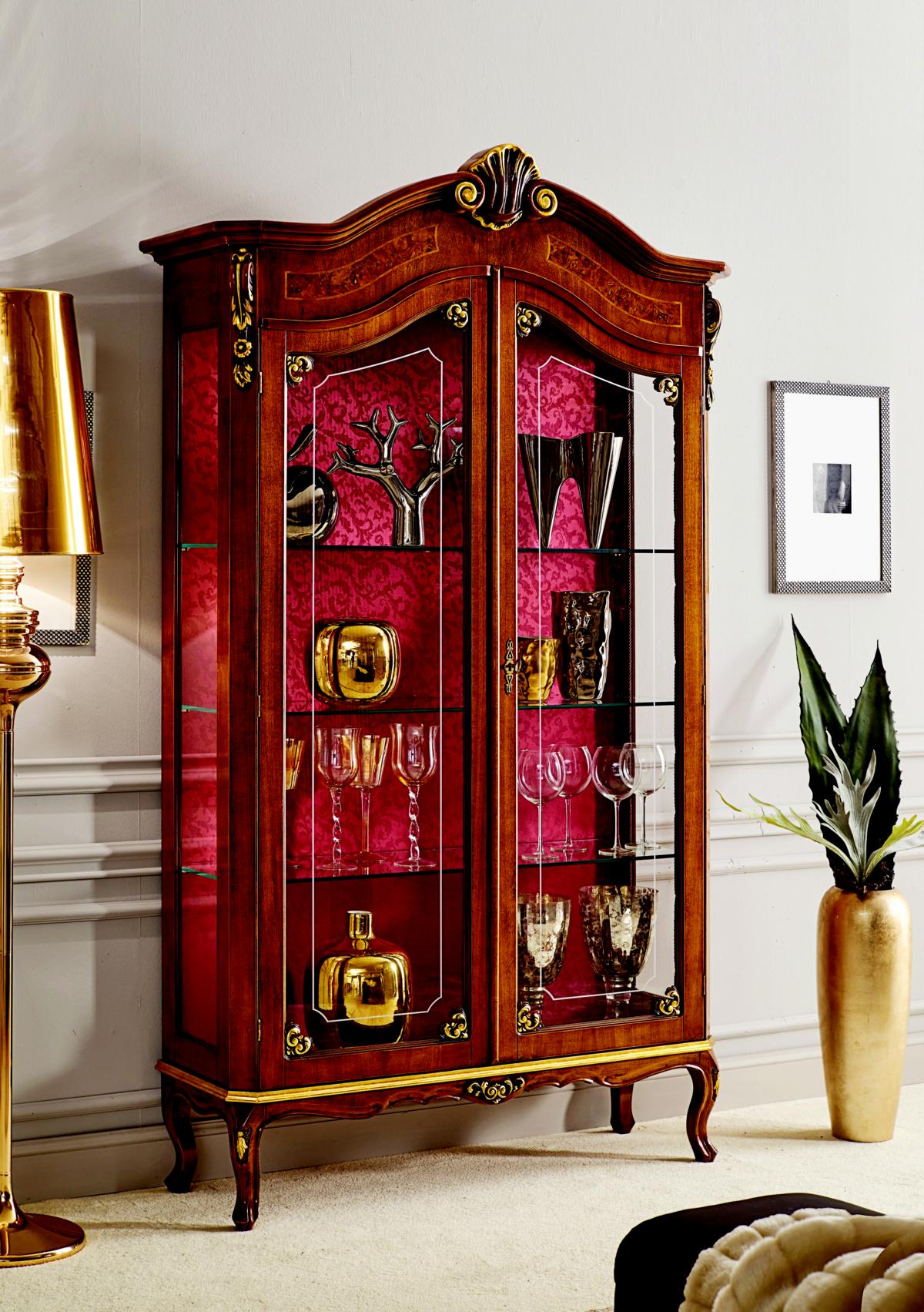 Vitrine Holz Schrank Glas Schränke Italienische Stol Möbel Anrichte Regal Barock