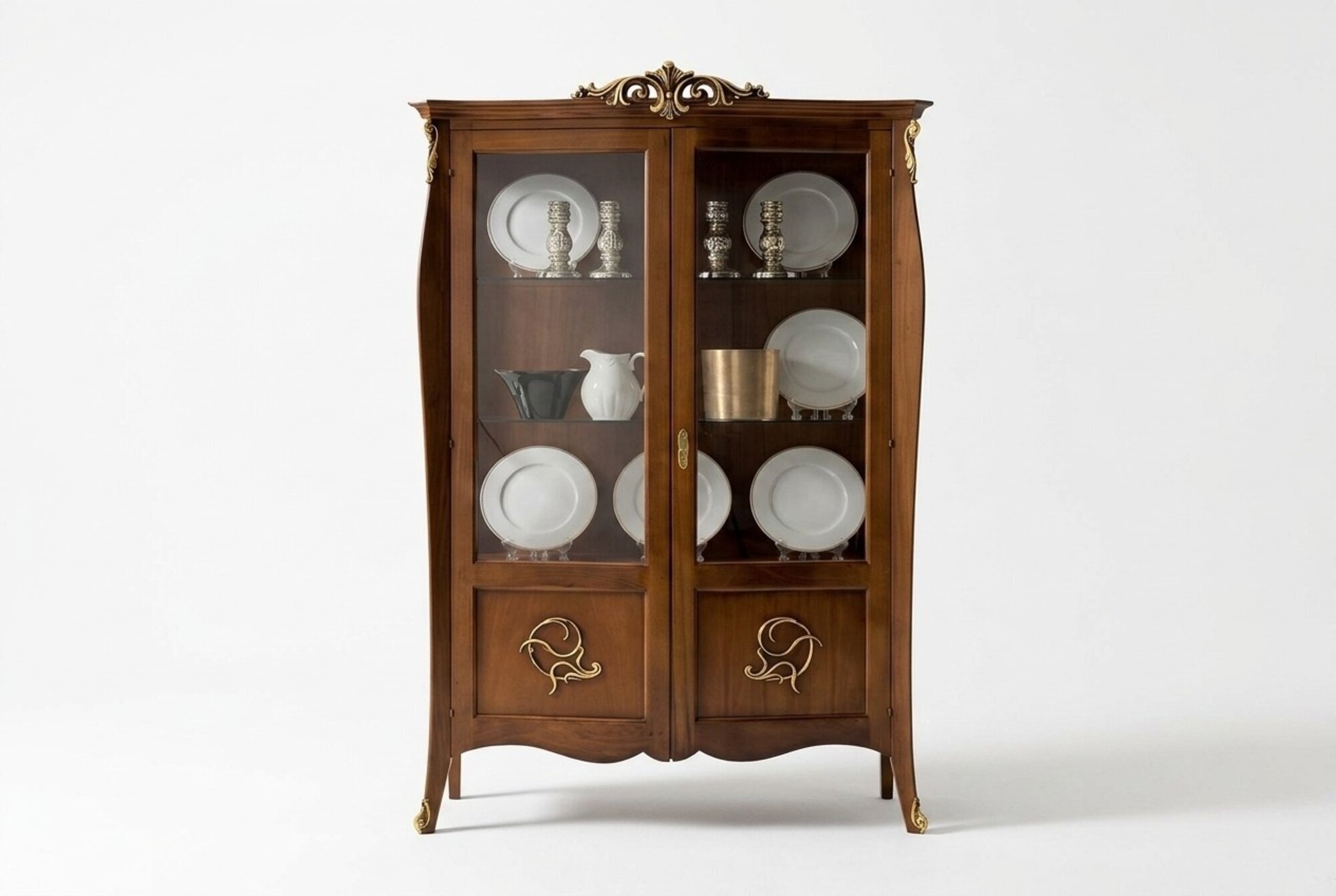 Vitrine Glas Schrank Kommode Schränke Italien Möbel Holz Stil Barock Vitrinen