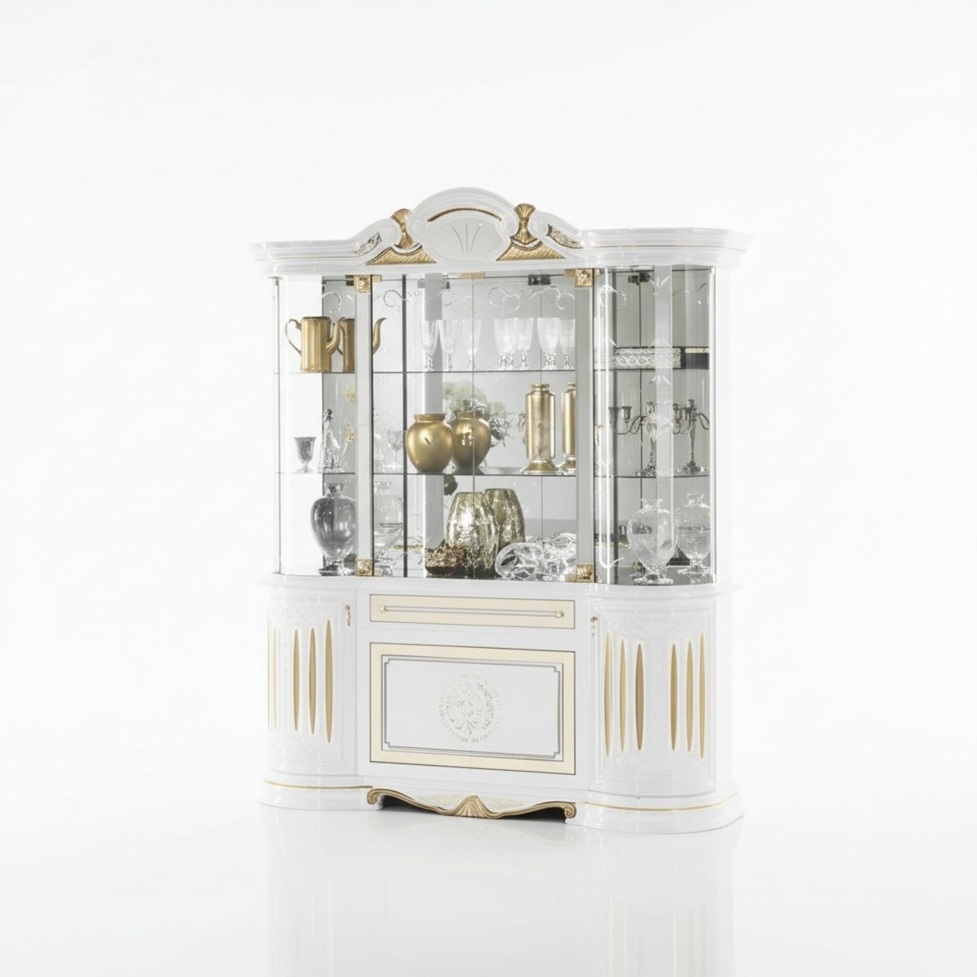 Vitrine Italienische Möbel Wohnzimmer Schrank Weiß Gold Glasvitrine