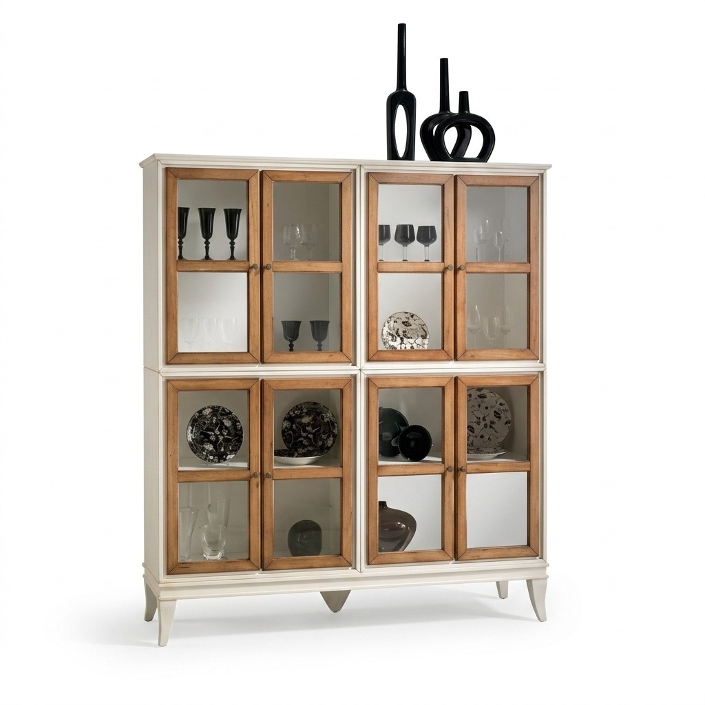 Vitrine Schränke Vitrinen Holz Luxus Wohnzimmer Möbel Weiß Schrank Neu