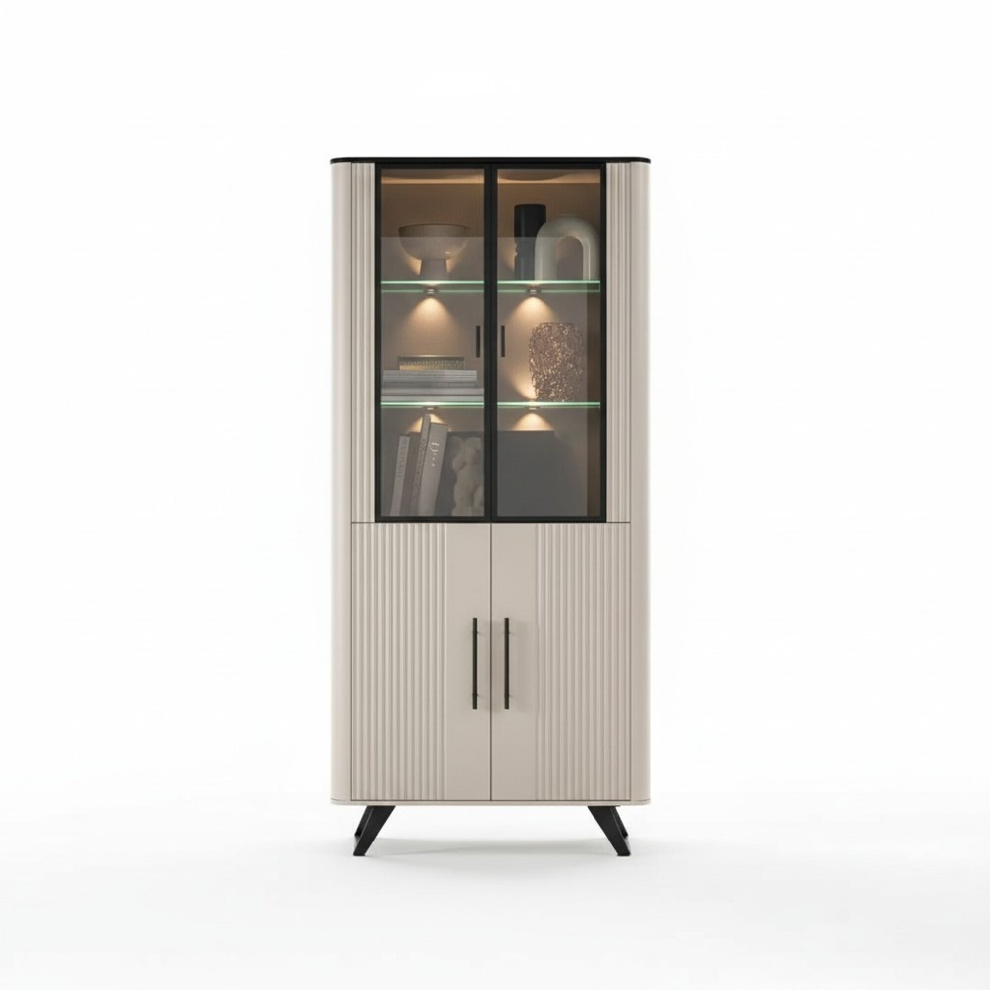 Moderne, luxuriöse Vitrine: Beiger Glasschrank