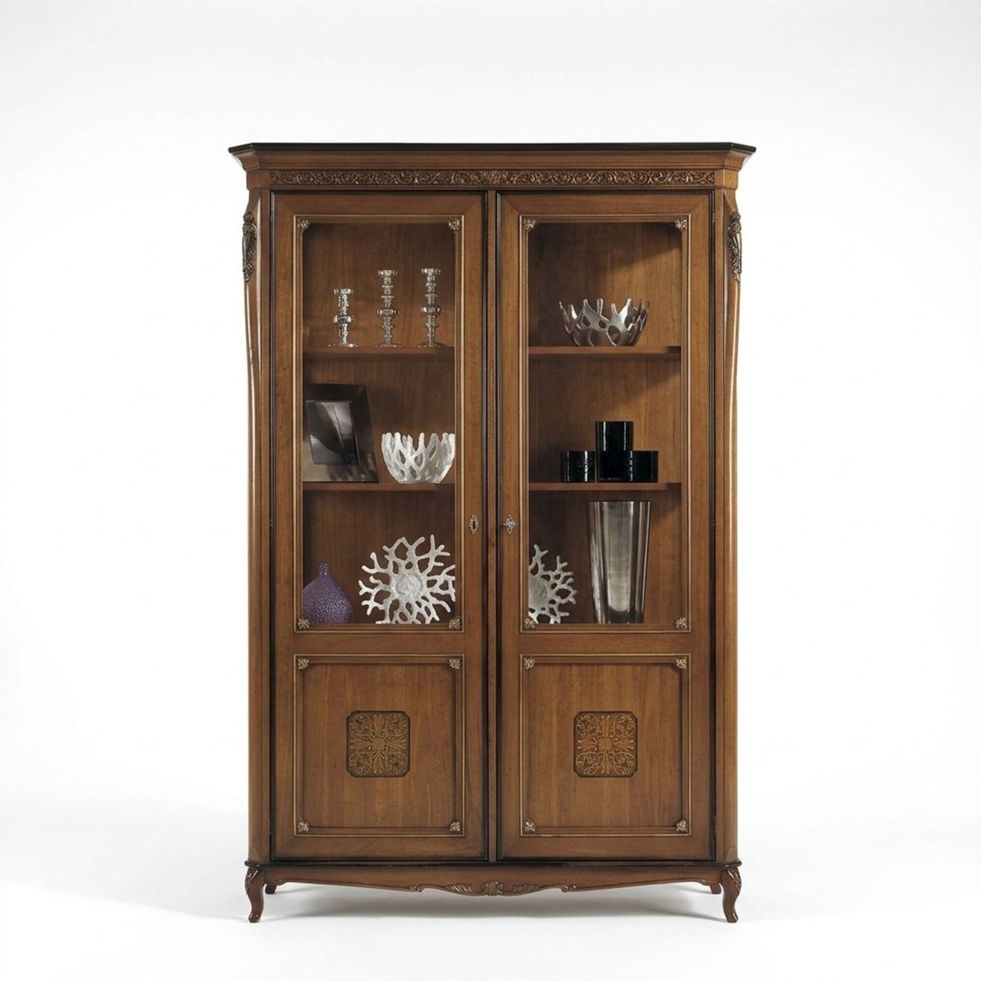 Vitrinen Glas Schrank Echtholz Wohnzimmer Vitrine Möbel Anrichte Massive Holz