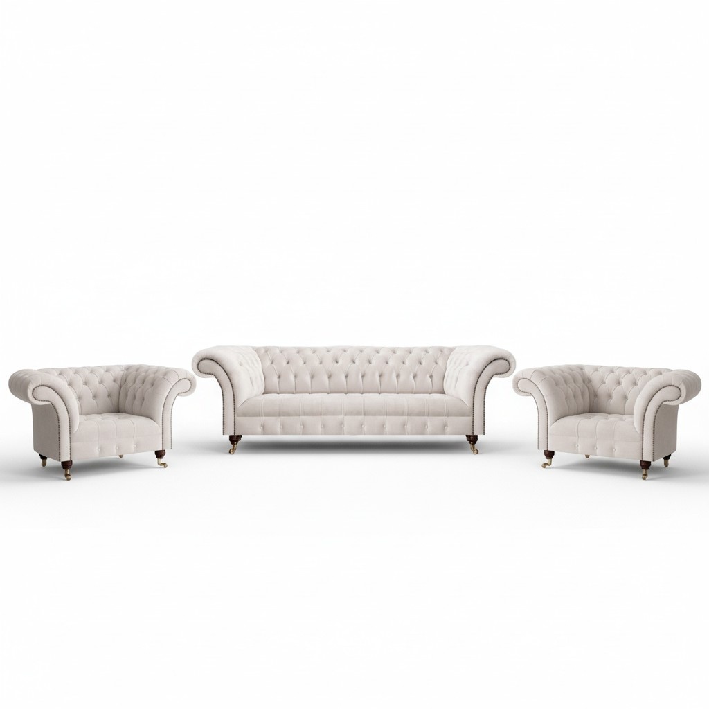 Weiß Polstermöbel Sofagarnitur Luxus Sofas Set Möbel Sitz Sessel Chesterfield
