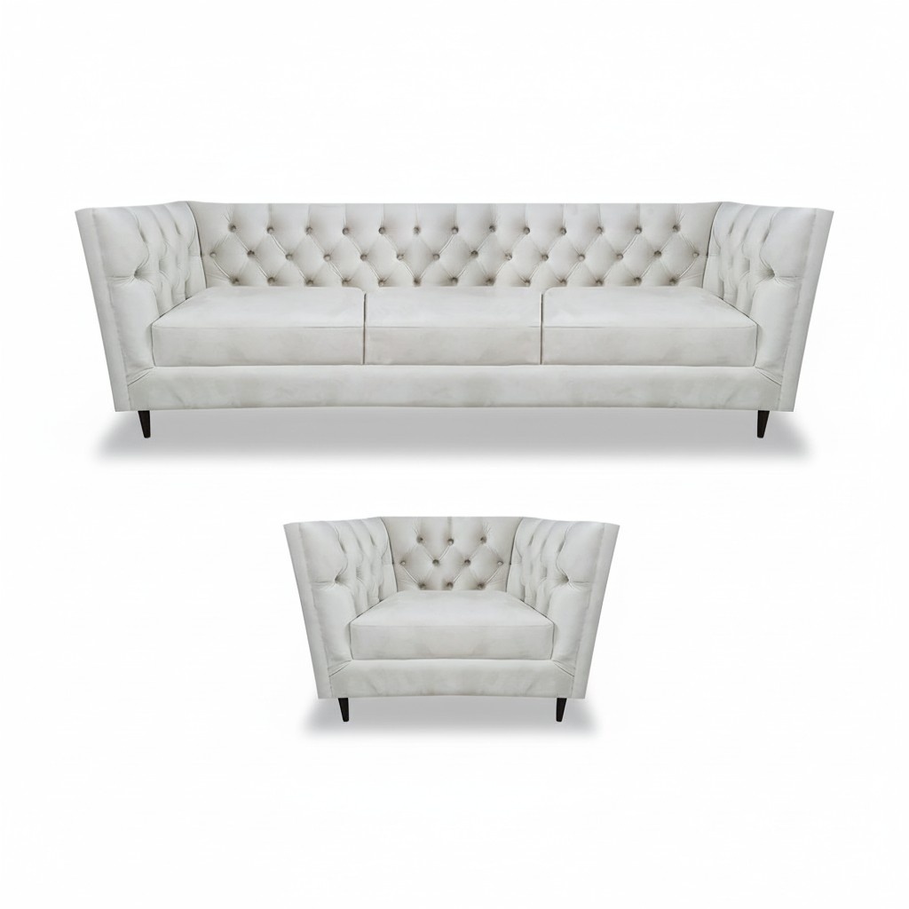 Weiß Sofa Dreisitze Couch Design Leder Sessel Polstermöbel Chesterfield