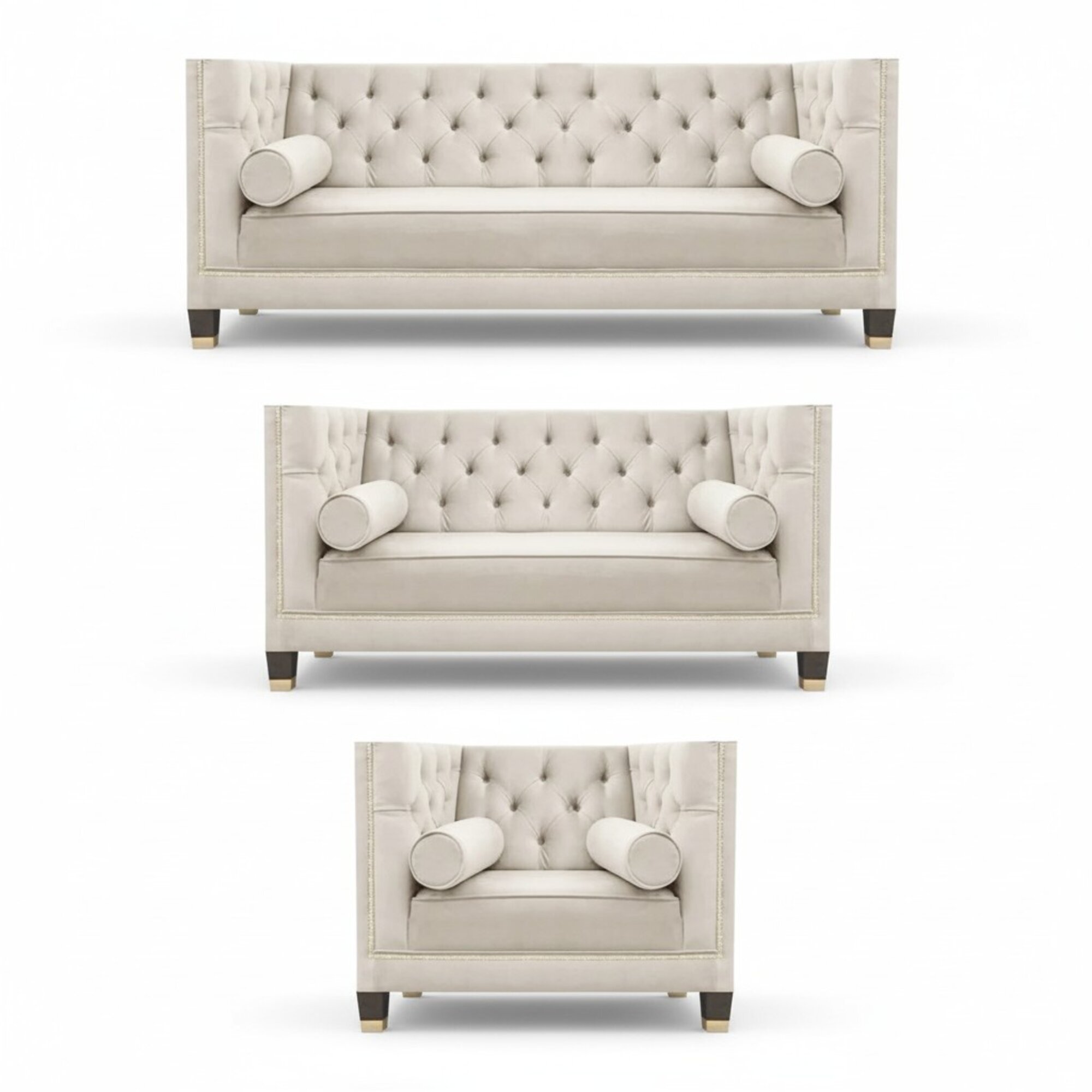 Weiß Sofagarnitur Textilsofa Wohnzimmer Luxus 3+2+1 Einrichtung Chesterfield