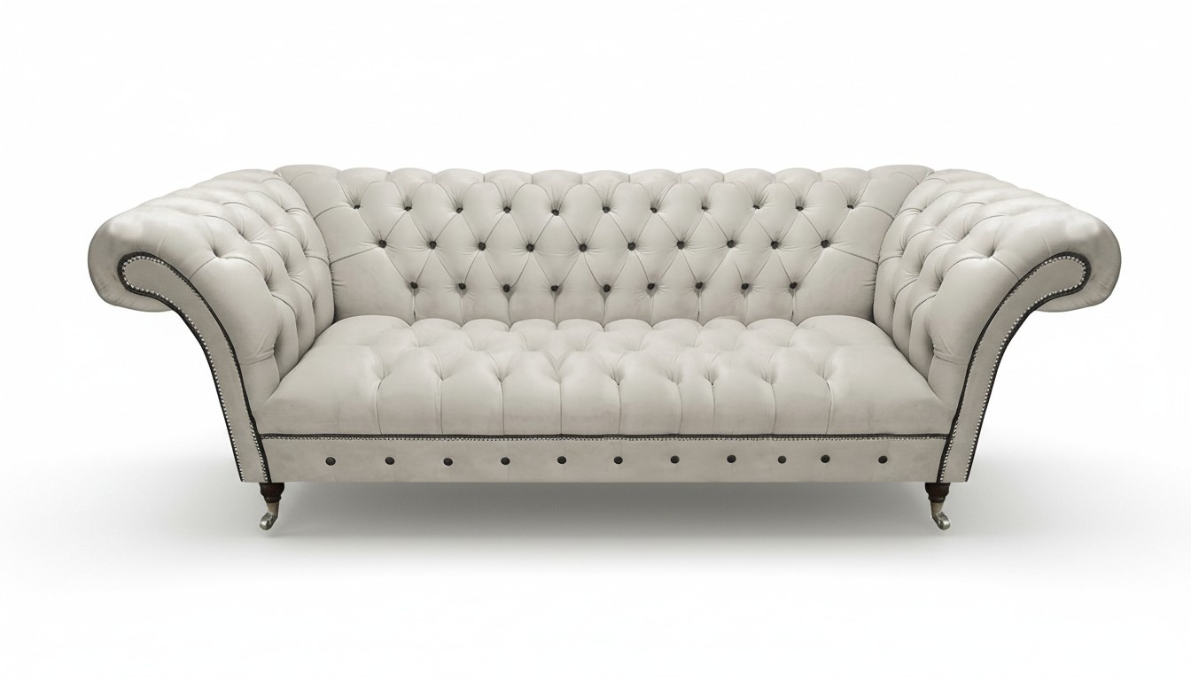 Weiße Chesterfield Kunstleder Couch Wohnzimmer Sitzmöbel Edler 3-Sitzer