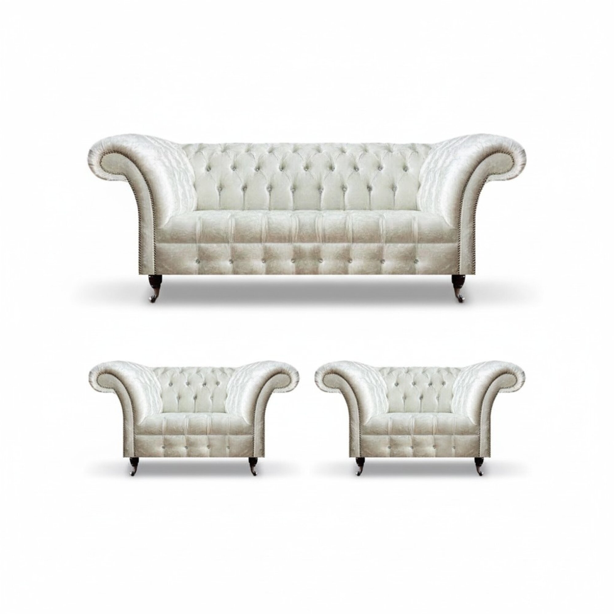 Weiße Chesterfield Sitzgarnitur 2x Designer Sessel Komplette Sitzmöbel