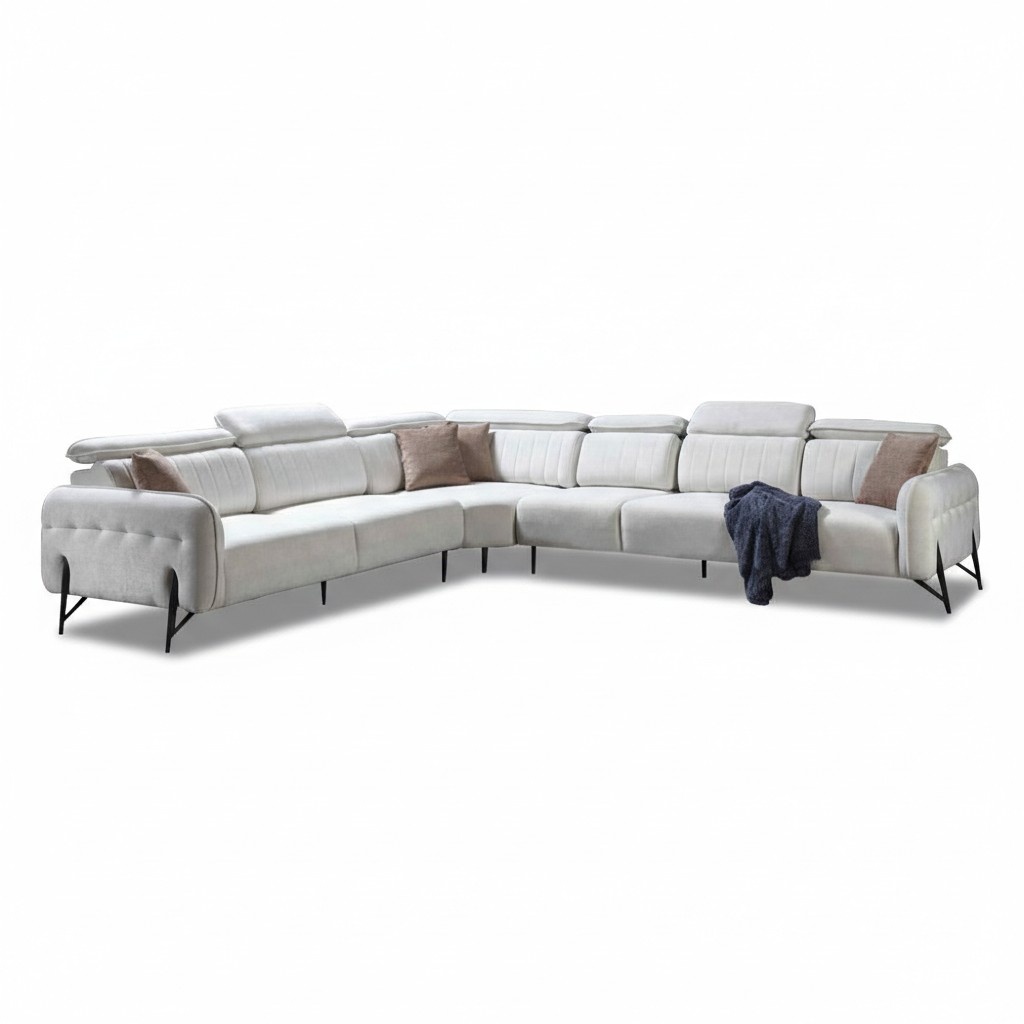 Weiße L-Form Eckcouch Designer Stoffsofa Luxuriöse Edle Wohnlandschaft