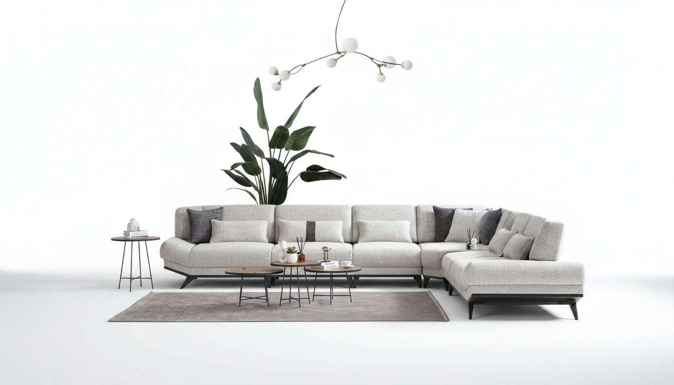 Weiße Wohnzimmer Garnitur Ecksofa L-Form Couch Beistelltisch Sofa 2tlg