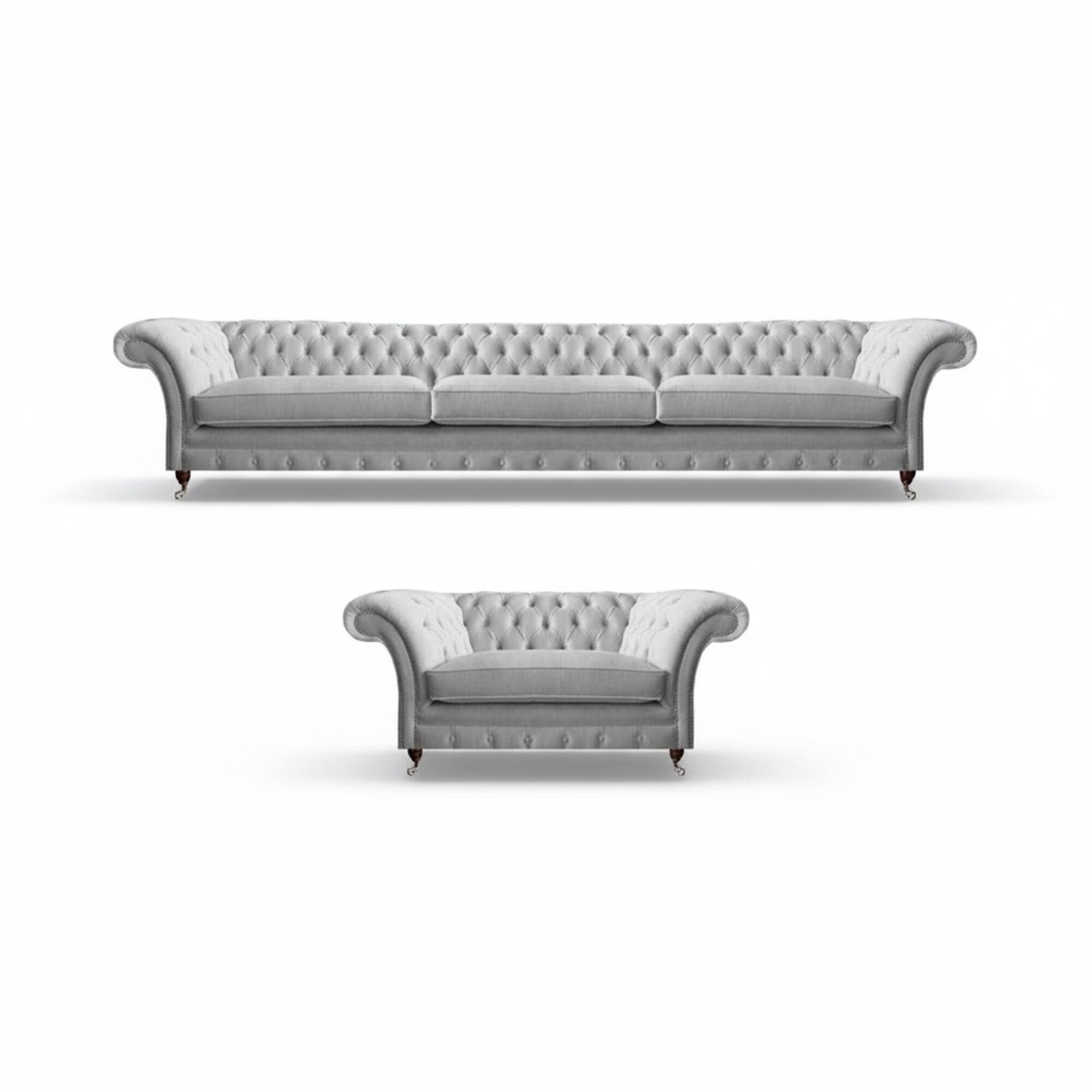 Weißer Chesterfield Dreisitzer Luxuriöser Wohnzimmer Polstersessel 2tlg