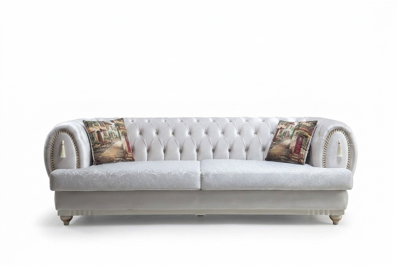 Weißer Chesterfield Dreisitzer Modernes Sofa Stilvolle Wohnzimmer Couch