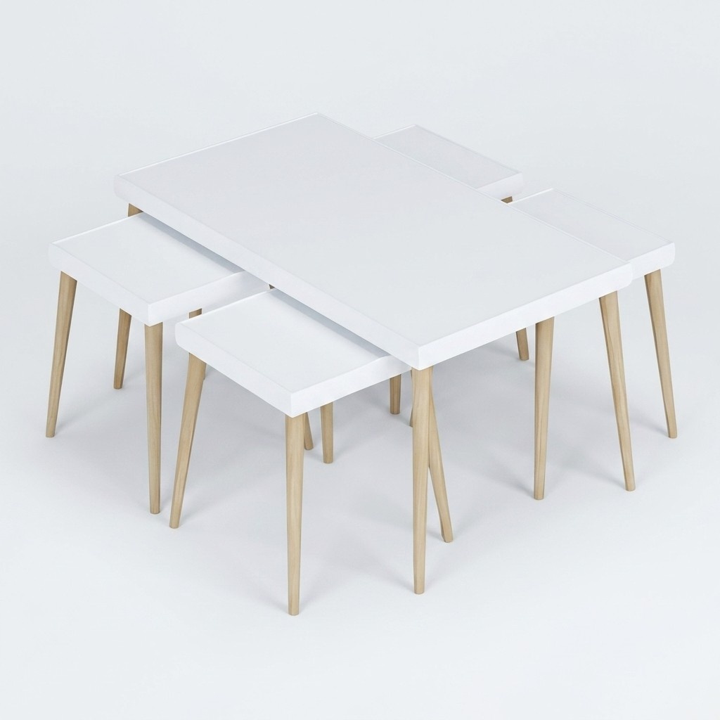 Weißer moderner Couchtisch mit Beistelltischen aus Holz