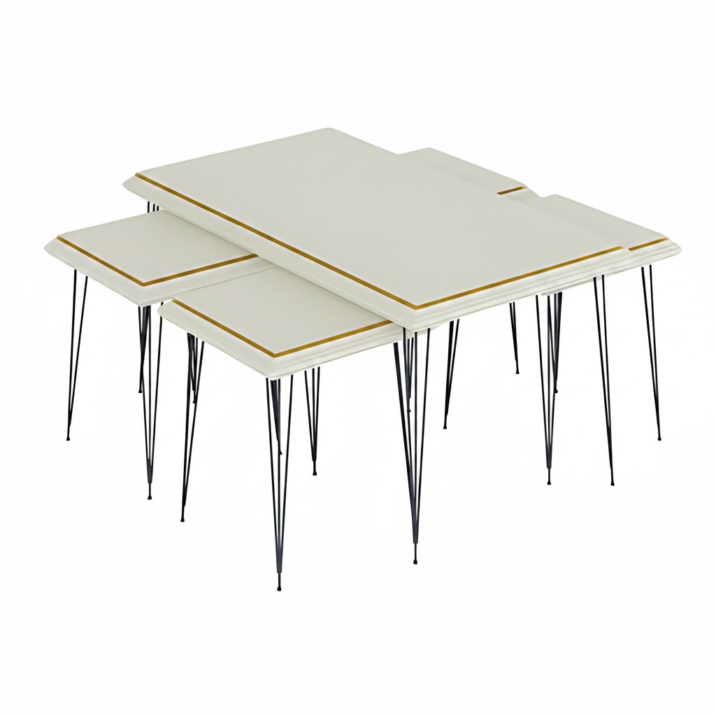 Weißer moderner Couchtisch mit Beistelltischen aus MDF und Edelstahl