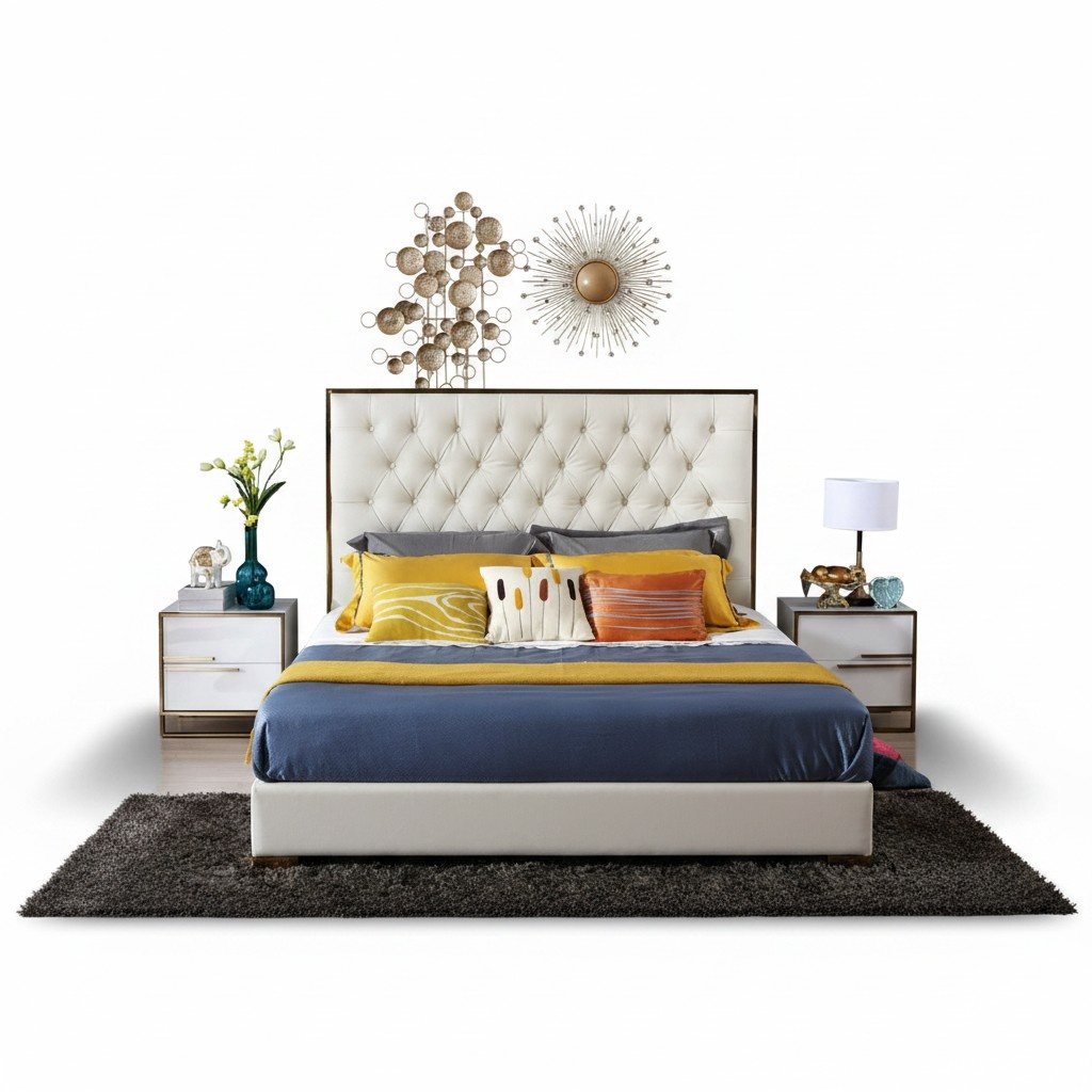Weißes Chesterfield Großes Bett Schlafzimmer Möbel Designer Betten Neu