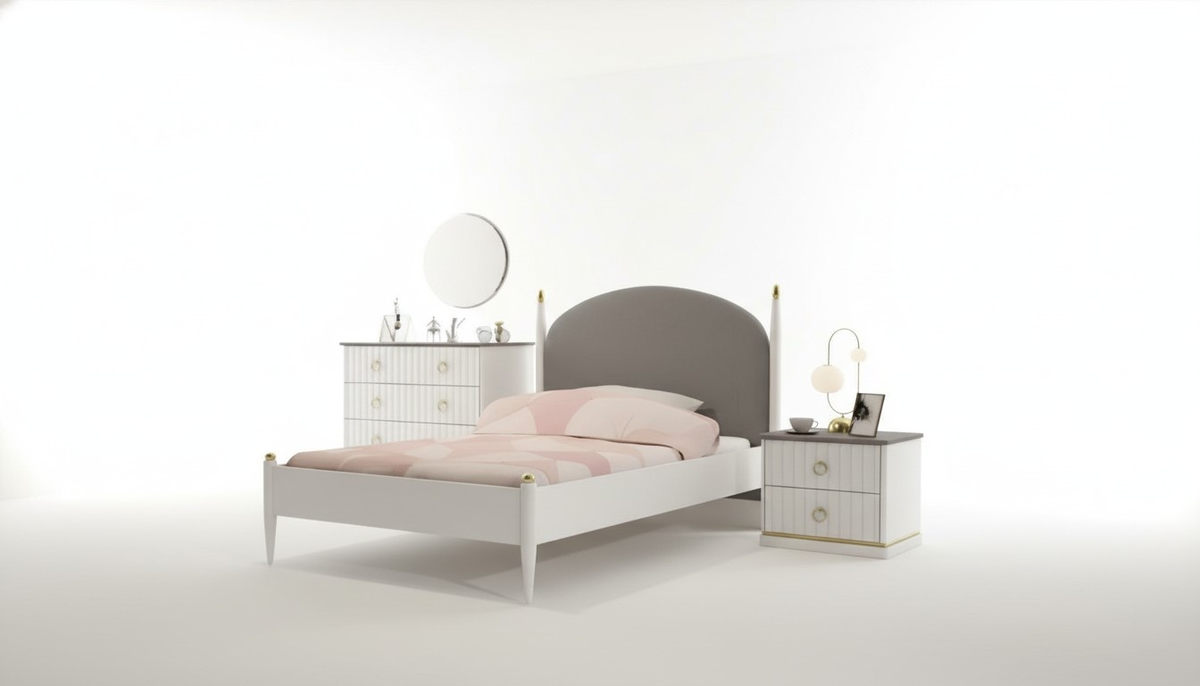 Weißes Kinderzimmer-Set aus Holz mit Bett, Schrank, Schreibtisch