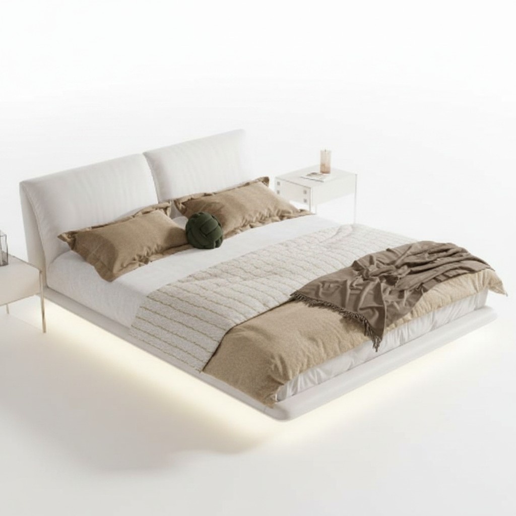 Weißes Schlafzimmer Bett Designer Textilbetten Luxus Holz Doppelbetten