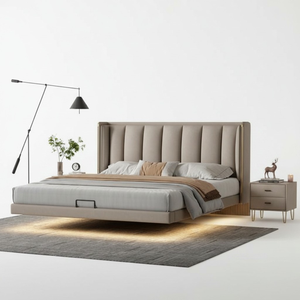 Weißes Schlafzimmer Doppelbett Designer Luxus Möbel Holzgestell Betten