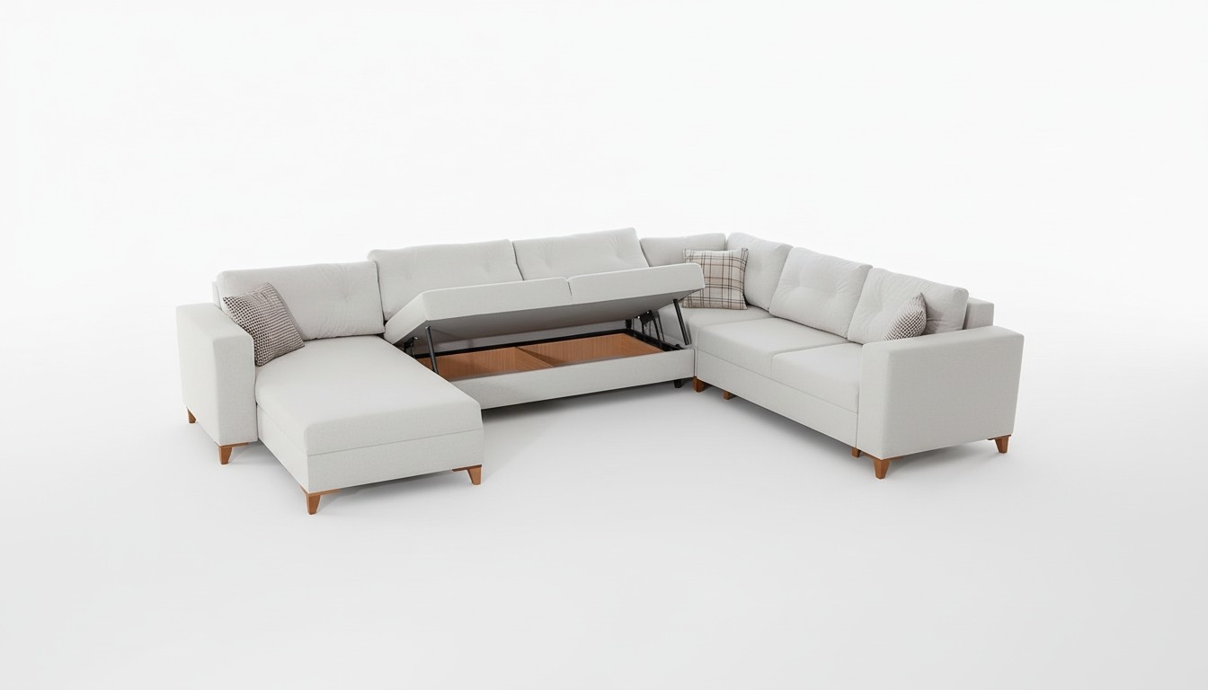 Weißes U-From Sofa Wohnzimmer Eckcouch Stoffsofa Luxuriöse Möbel Neu