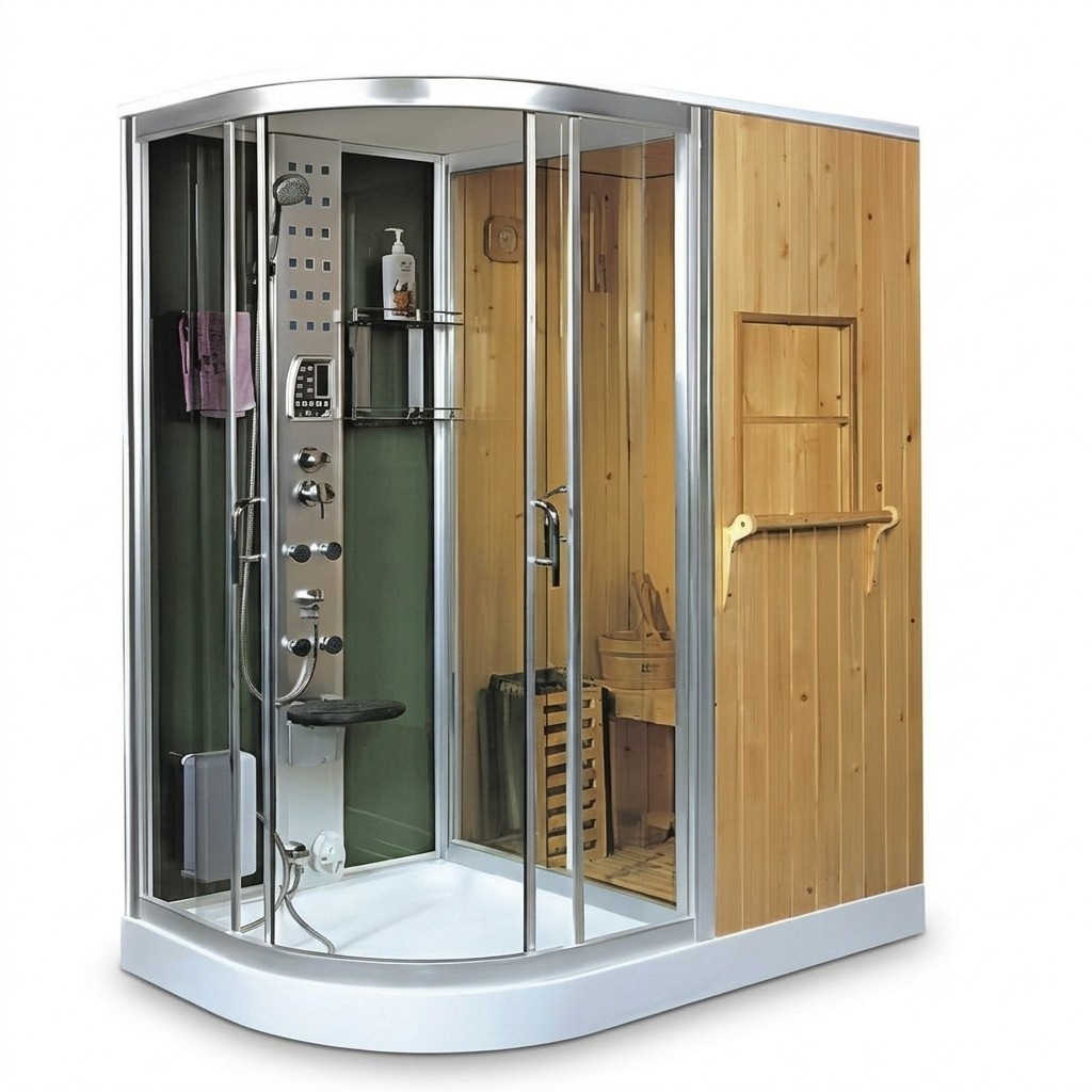 Wellness-Sauna mit Dusche Dampfbadkabine Multifunktionsdusche 170x110 cm