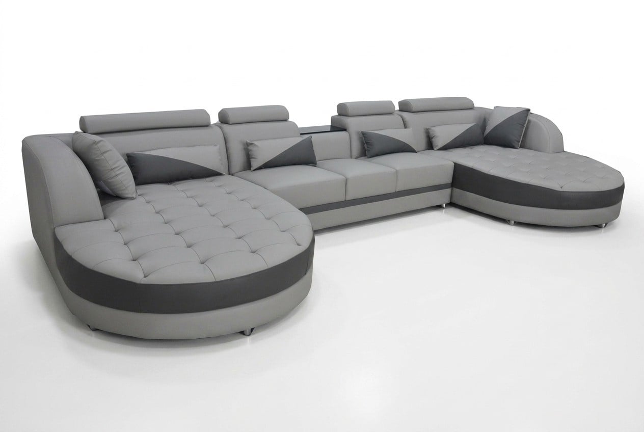 Wohnlandschaft Bettfunktion Graue Ecksofa U-Form Couch Design Polster USB Neu