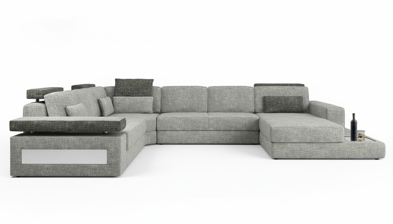Wohnlandschaft Couch Eck U Form Sofa Eckcouch Ecksofa XXL Stoff Polster