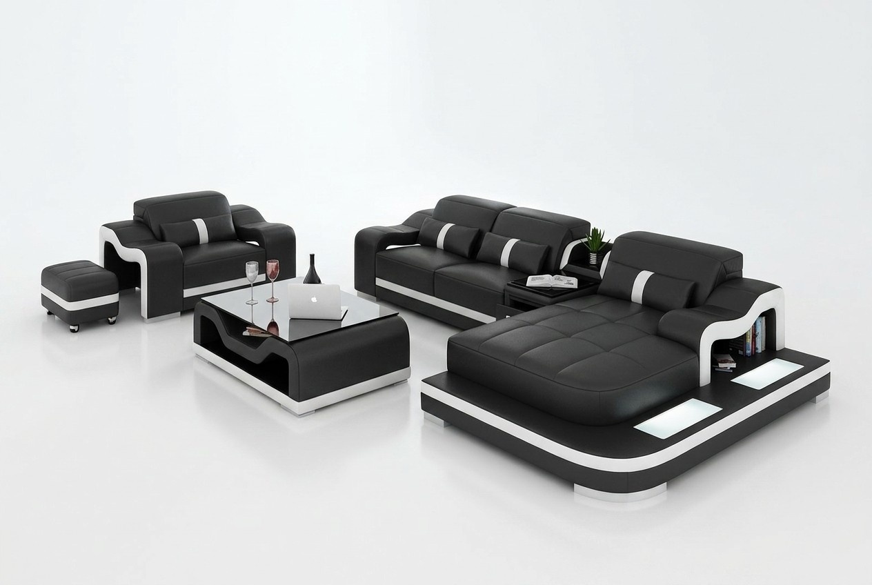 Wohnlandschaft Ecksofa L-Form Sessel Set Garnitur Deko Modern Sofa Leder