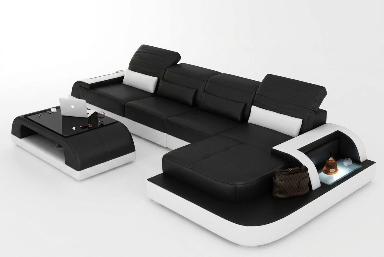Wohnlandschaft Ecksofa Ledersofa Eck Couch Sofa mit Regal Polster Led