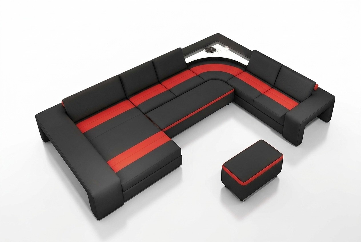 Wohnlandschaft Ecksofa mit LED & USB Sofa Polster Couch Garnitur U Form Leder