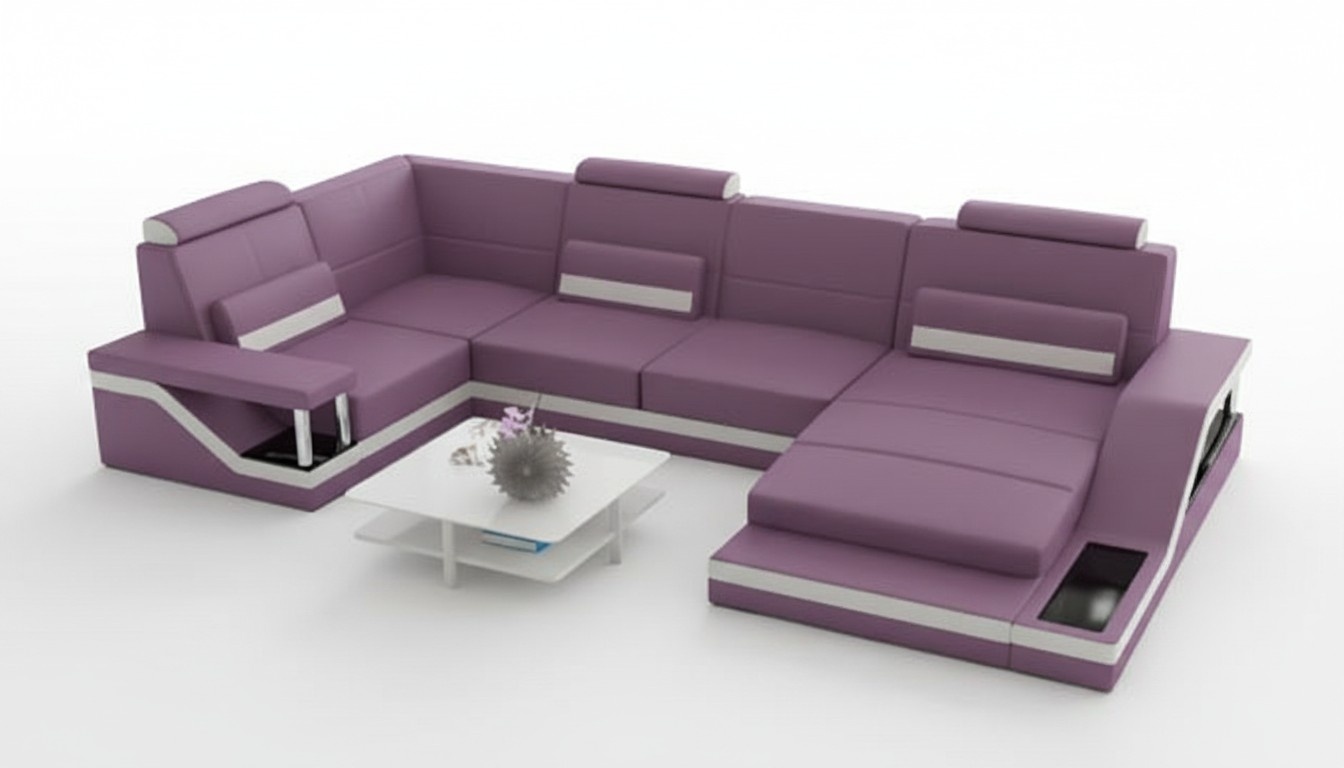 Wohnlandschaft Sofa mit USB Polster Ecksofa Garnitur Textil Stoff Leder Sofas