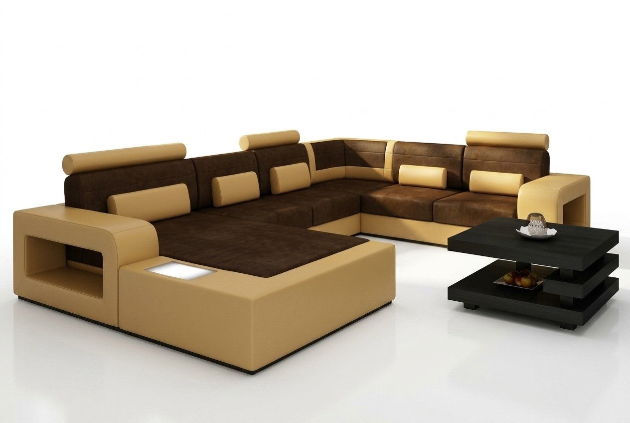Wohnlandschaft Sofa mit USB Sofagarnitur Stoff Textil Leder Sofa mit Beleuchtung
