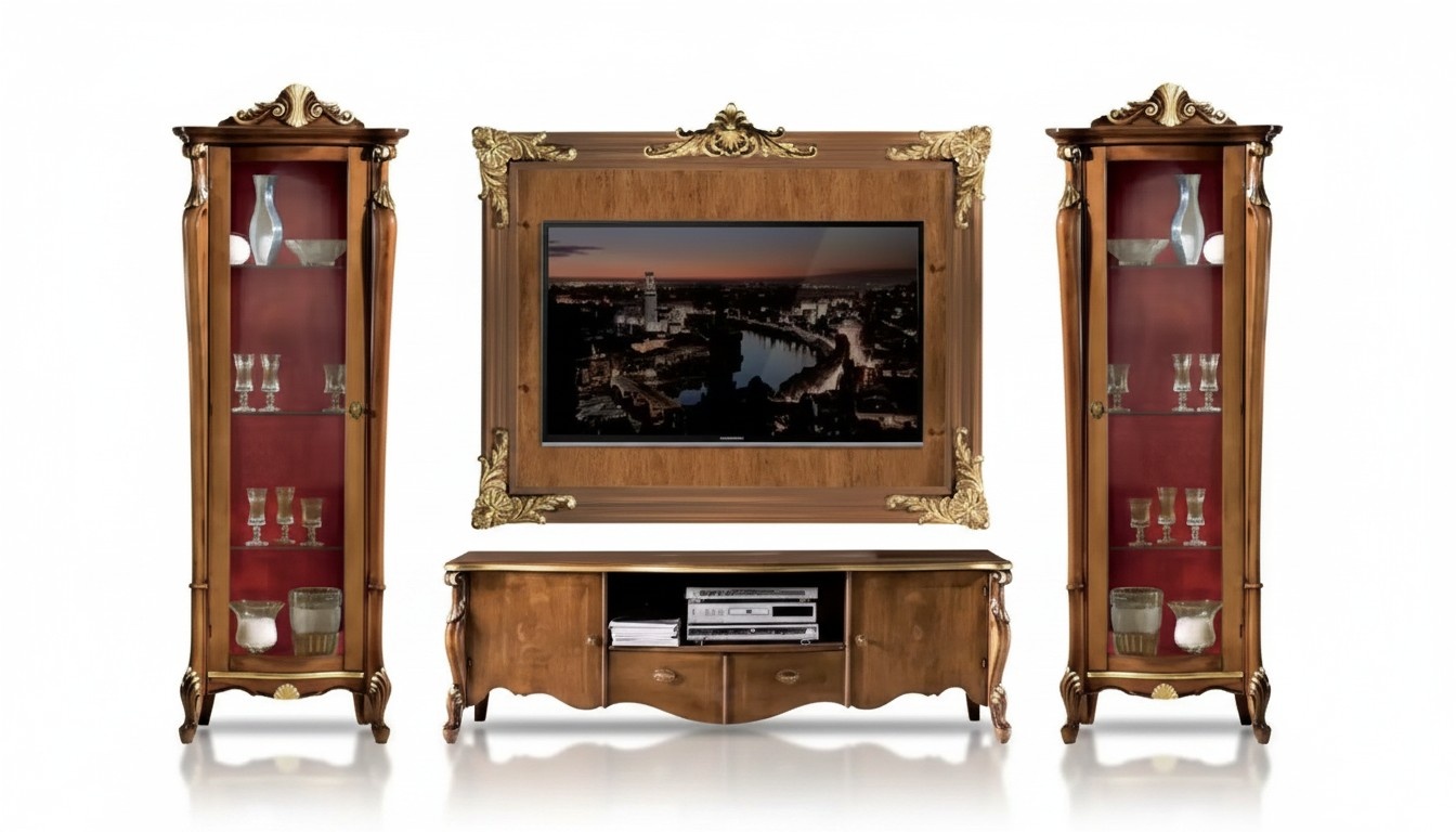 Wohnwand Set 4lg. Wohnzimmer rtv Vitrine Regal Luxus Klassische Neu