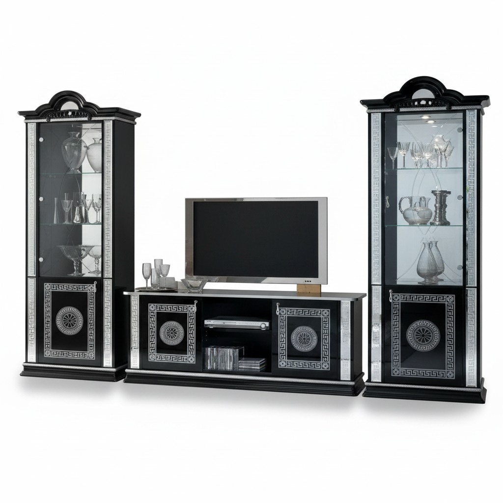 Wohnwand Wohnzimmer Set Vitrine Kommode Wandregal Dekorative Glas Vitrinen