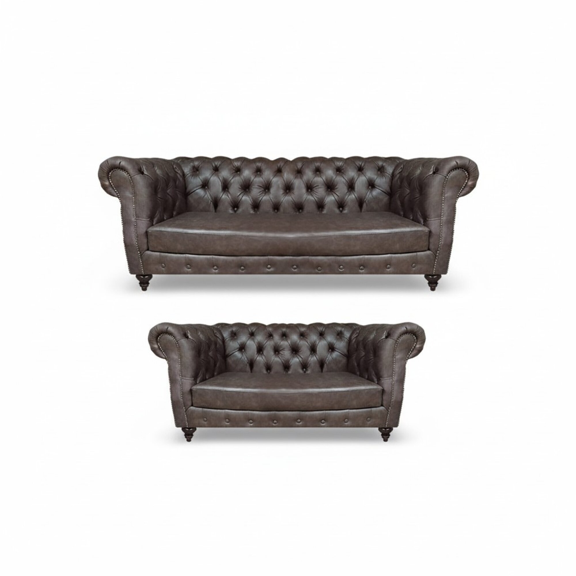 Wohnzimmer Braun Sofa Dreisitze mit Zweisitzer Couch Polstermöbel Chesterfield