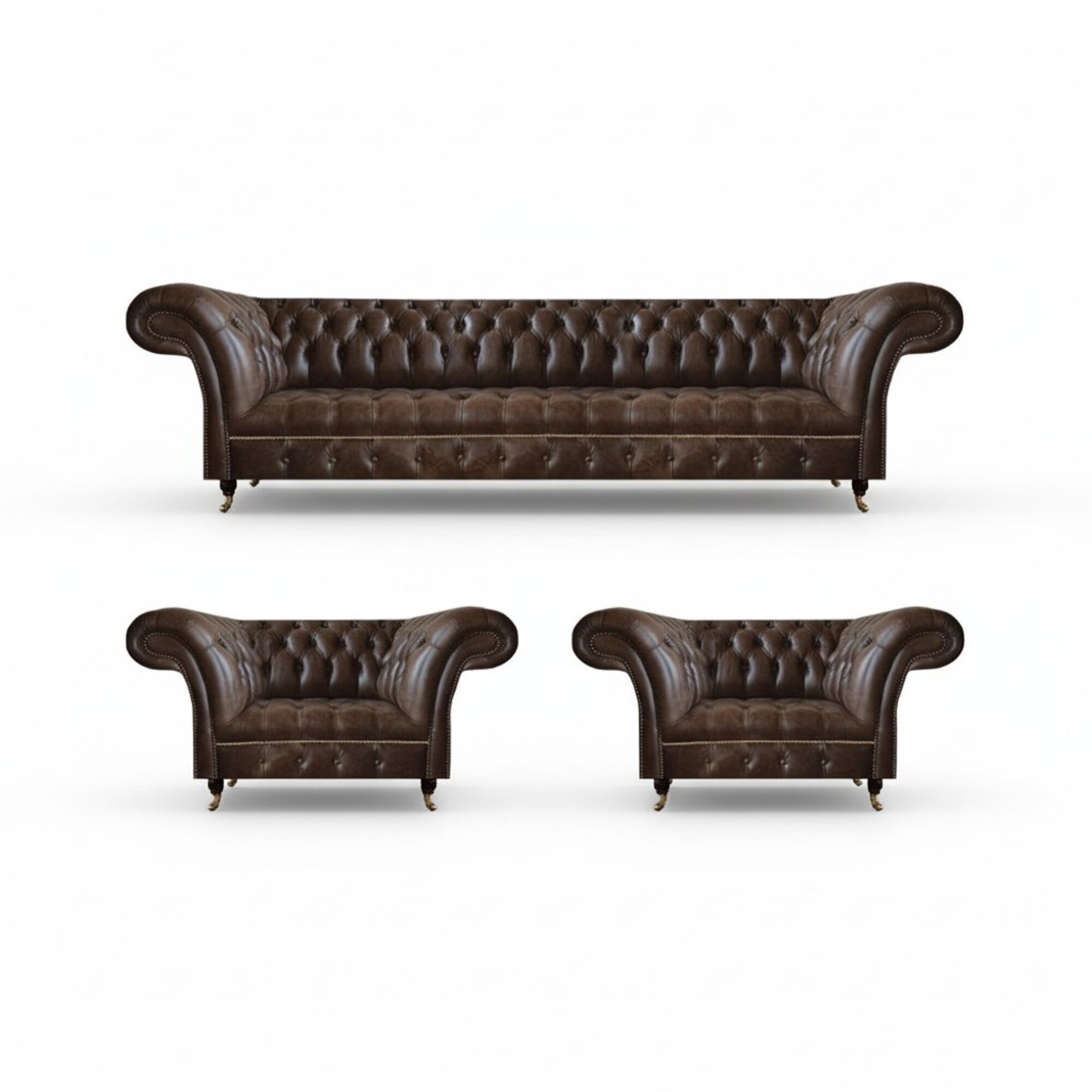 Wohnzimmer Braune Chesterfield Ledergarnitur Designer Sitzmöbel 3tlg Set