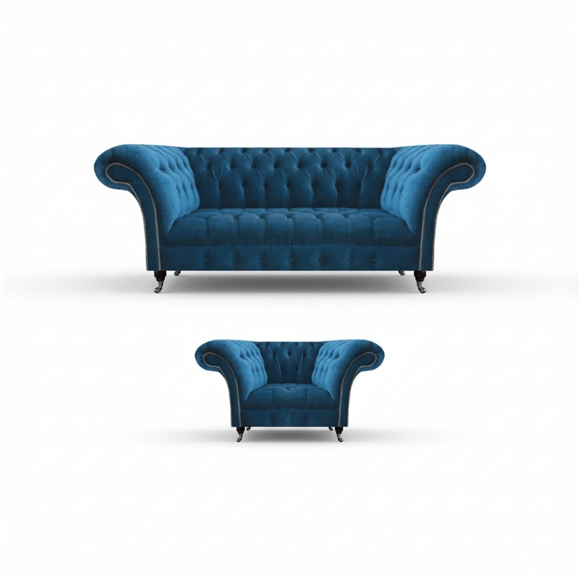 Wohnzimmer Chesterfield Blaue Sofagarnitur Stoffmöbel Polstercouchen