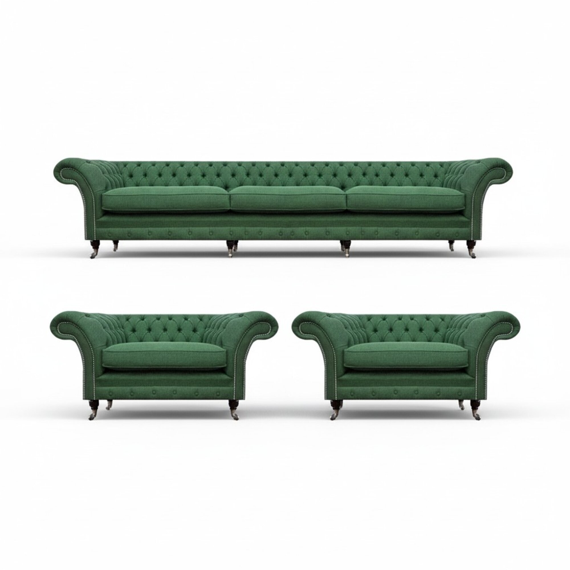 Wohnzimmer Chesterfield Garnitur Grüner 3-Sitzer 2x Sessel 3tlg Edel Set