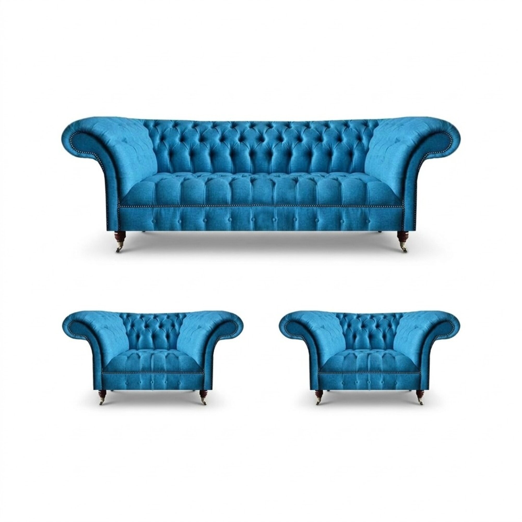 Wohnzimmer Chesterfield Sitzgarnitur Edler Dreisitzer 2x Polstersessel