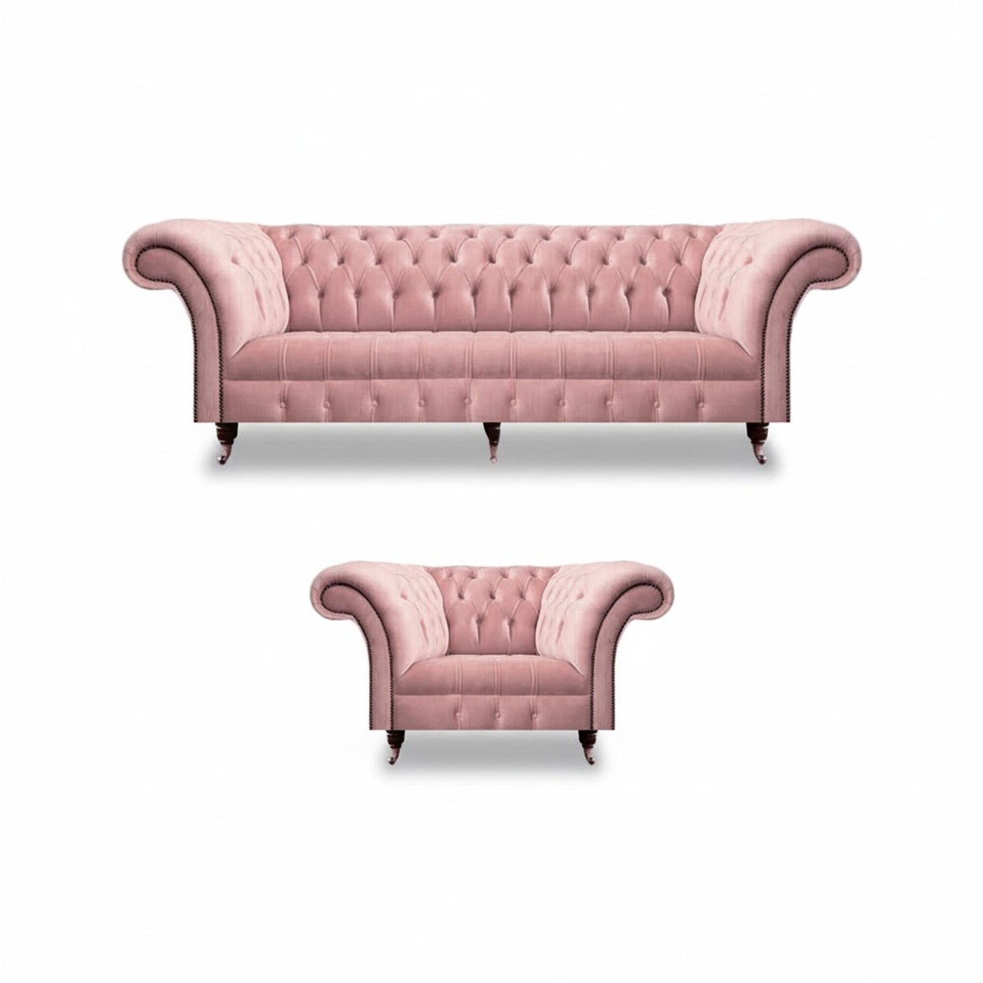 Wohnzimmer Chesterfield Sofa Couch Dreisitze Polstermöbel Sessel Rosa Komplett