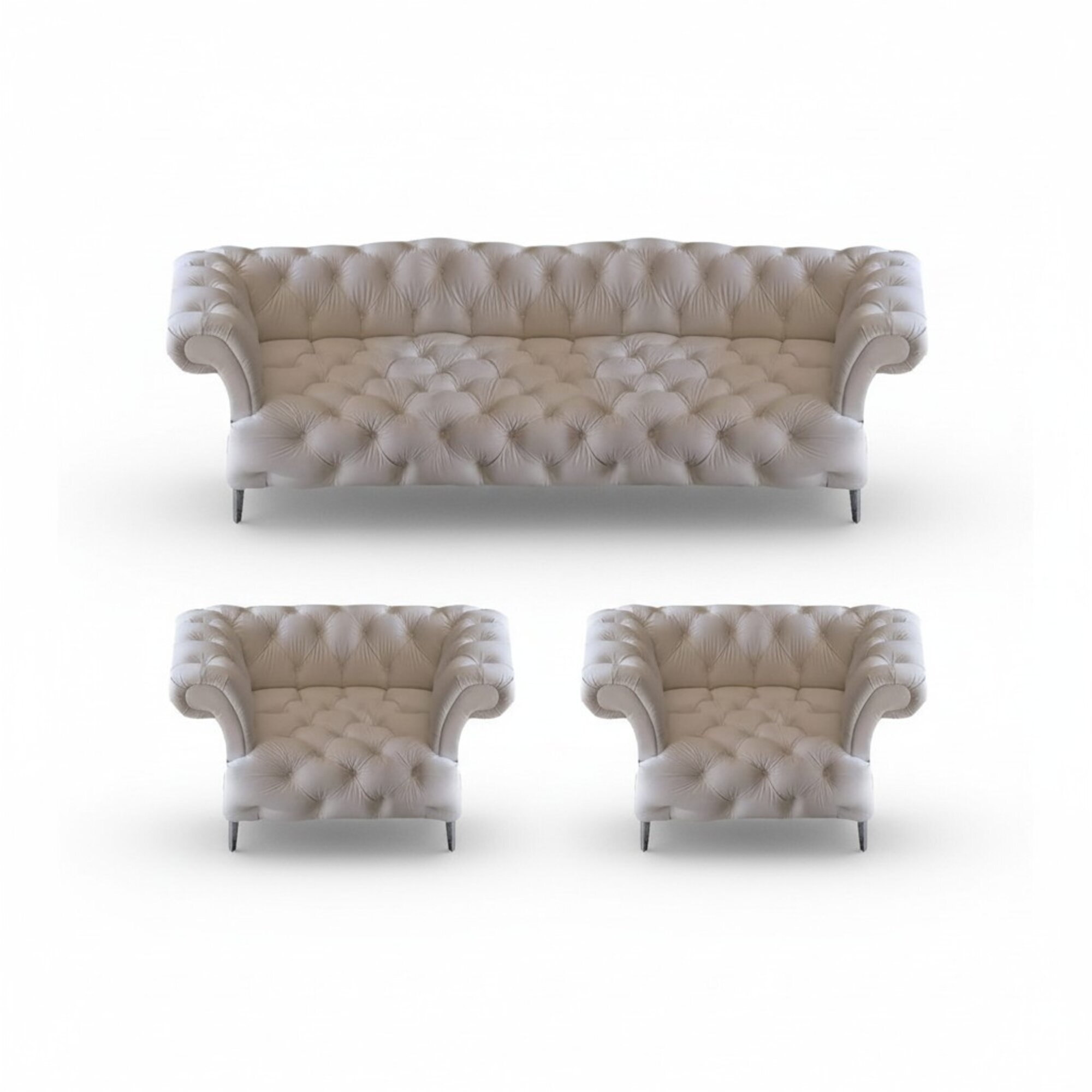 Wohnzimmer Chesterfield Weiß Set 3tlg Design Modern Polstermöbel Leder Neu