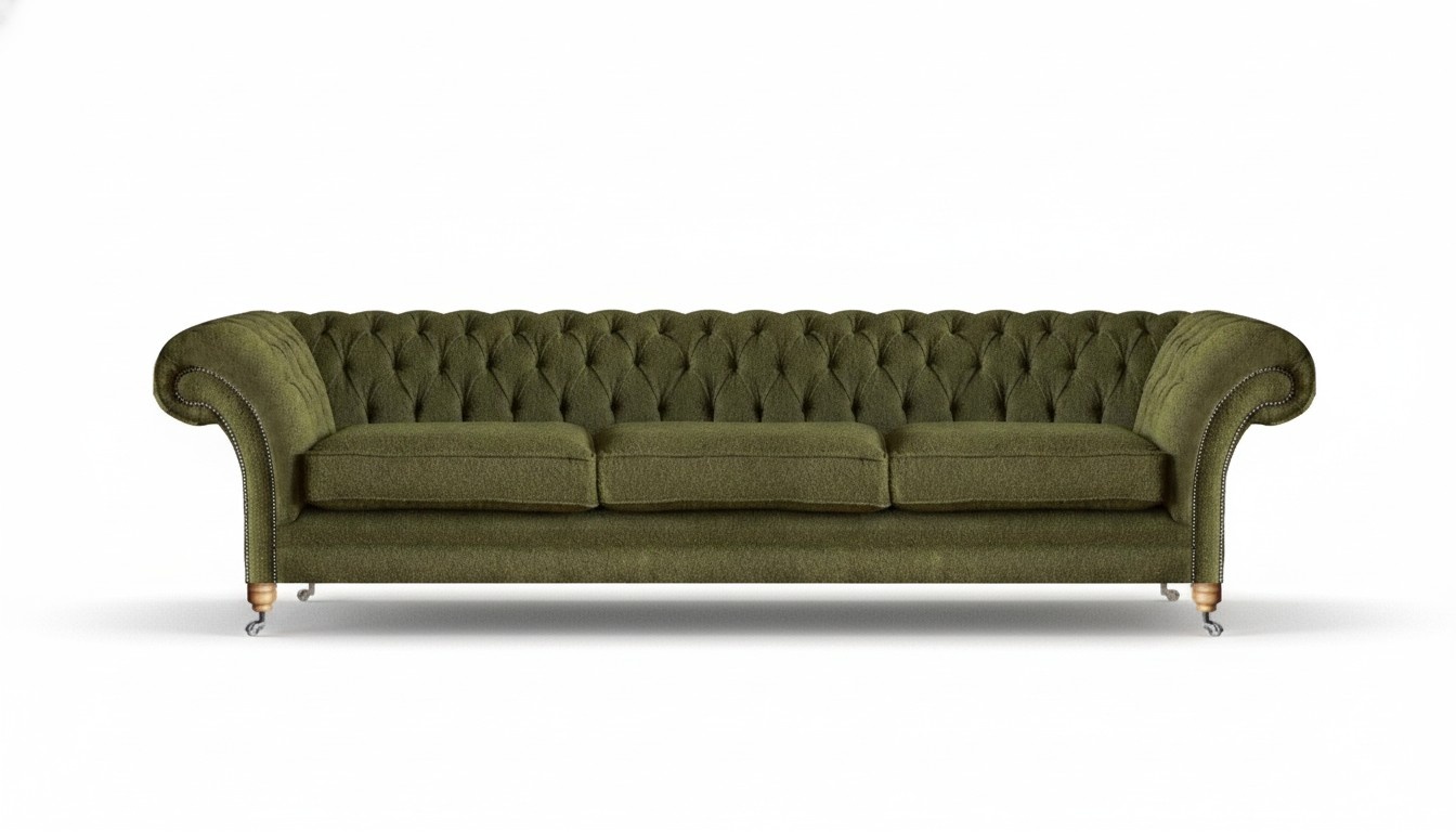 Wohnzimmer Design Sofa Couch Dreisitze Polstermöbel Grün Textil Chesterfield