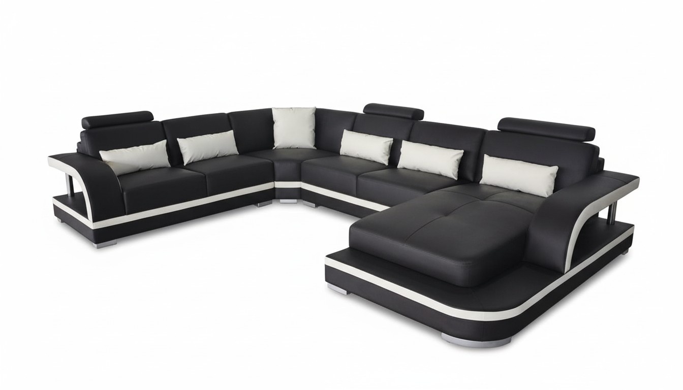 Wohnzimmer Ecksofa U-Form Holz Neu Modernes Design Polsterung Couch