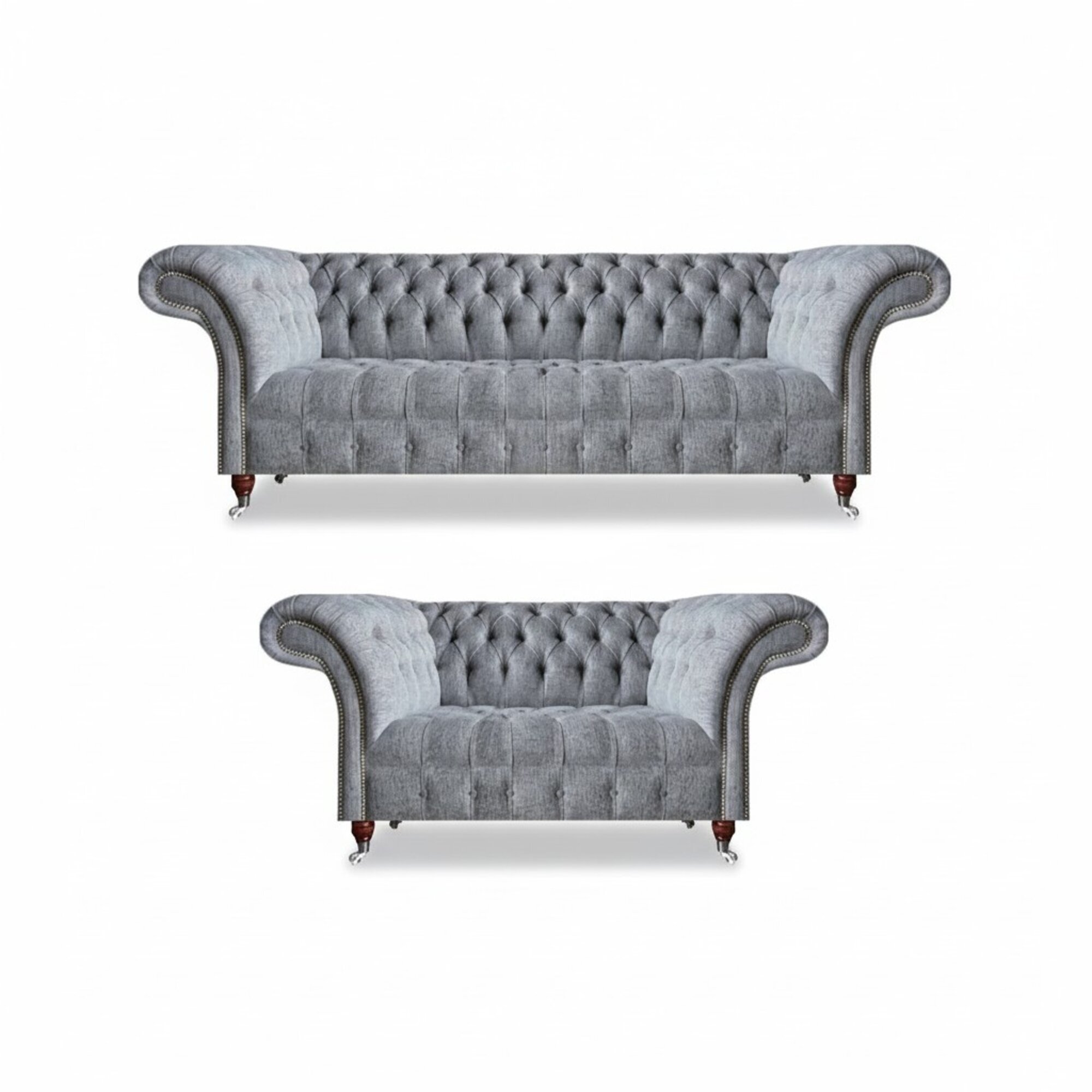 Wohnzimmer Garnitur 2x Sofas Grau Komplett Chesterfield Design Möbel