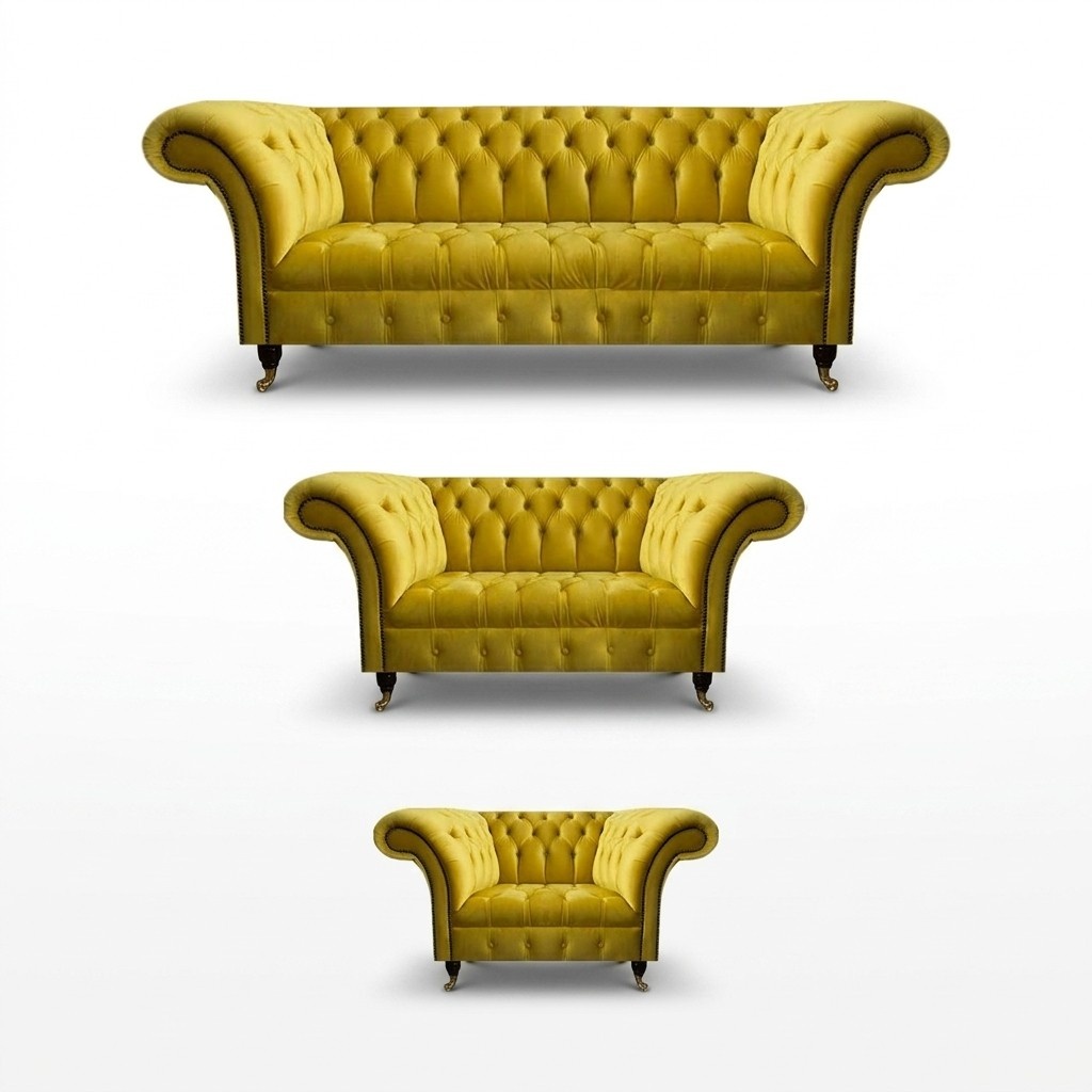 Wohnzimmer Gelbe Chesterfield Couchgarnitur Modernes 3tlg Polster Set