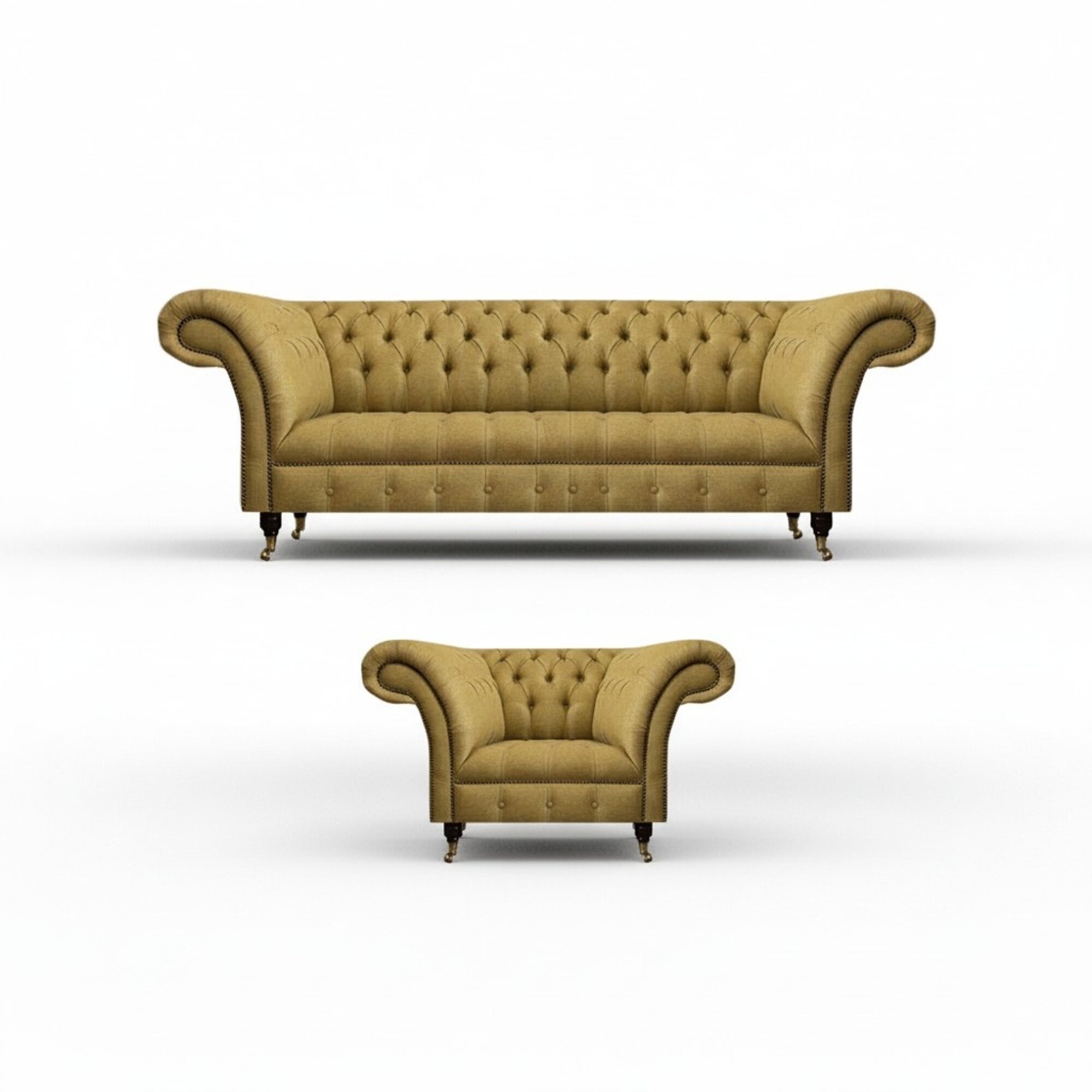 Wohnzimmer Gelbe Chesterfield Garnitur Dreisitzer Polster Sessel Möbel