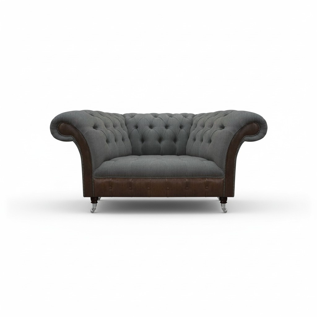 Wohnzimmer Grau-Brauner Chesterfield 2-Sitzer Textilcouchen Luxus Möbel