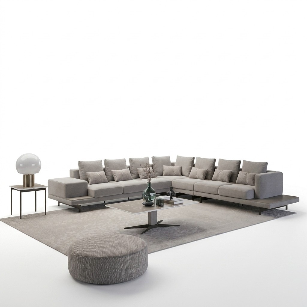 Wohnzimmer Grau Polstermöbel Ecksofa L-Form Couchtisch Beistelltisch