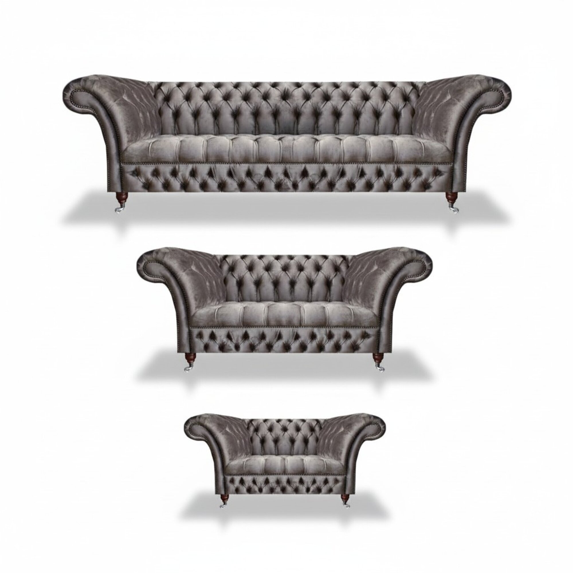 Wohnzimmer Grau Polstermöbel Textil Luxuriöse Sofagarnitur 3tlg Chesterfield